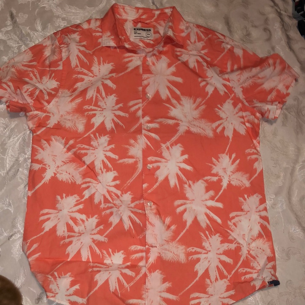 express slim soft wash shirt Hawaiian print